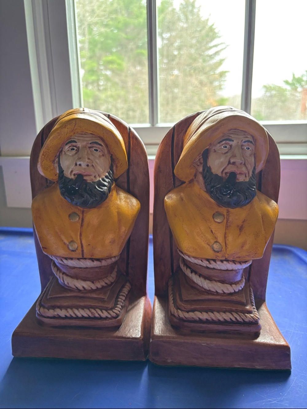 Rare find Chalkware Nautical Fisherman 8” Bookends - Decorative Home Art